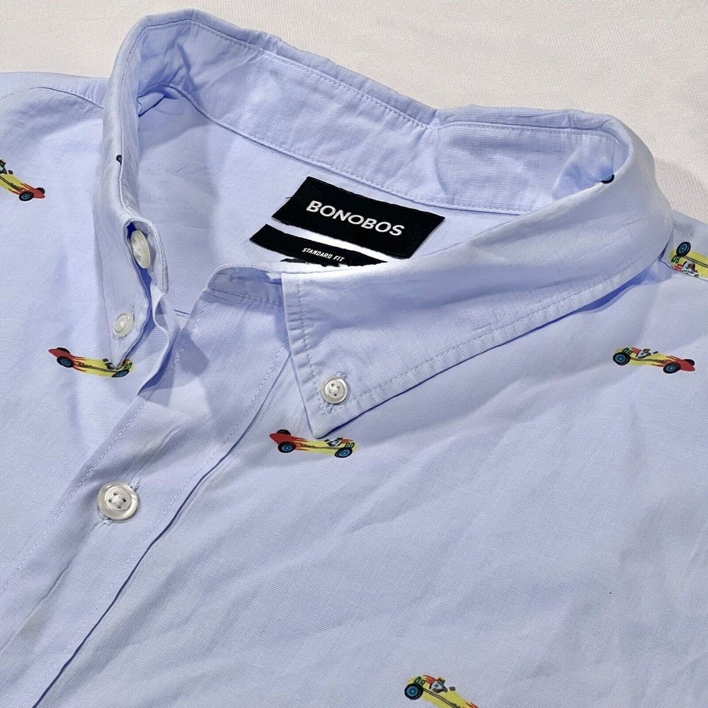 Bonobos Men Blue Long Sleeve Button Down Toy Racer Inferno Race Car Sz 2XL Long